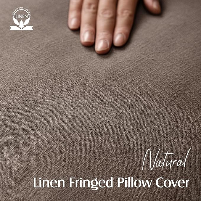 Foindtower Set of 2 Decorative Linen Fringe Throw Pillow Covers Cozy Farmhouse Cushion Cover with Tassels Accent Pillowcase for Couch Chair Sofa Bed Living Room Home Decor,18×18 Inch,Light Coffee