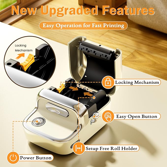 Phomemo M150 Label Maker, Upgraded Bluetooth Label Printer, Compatible with Phone, PC & Tablet, with 1 Roll Free Label Paper, Thermal Portable Sticker Printer Machine for Address,Bracode, Jar, Beige