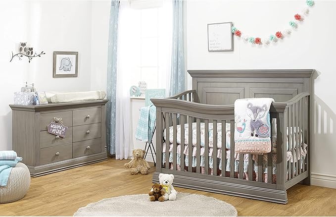 Sorelle Furniture Paxton Crib, Classic 4-In-1 Convertible Crib, Made of Wood, Non-Toxic Finish, Wooden Baby Bed, Toddler Bed, Child’s Daybed and Full-Size Bed, Nursery Furniture - Heritage Grey