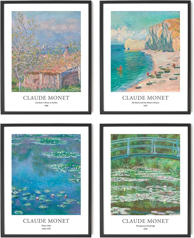 EVOLE HOME - Claude Monet Giclée Art Print Set of 4 Unframed 11x14 Inch Impressions on Premium Matte Art Paper for Home or Office Decor
