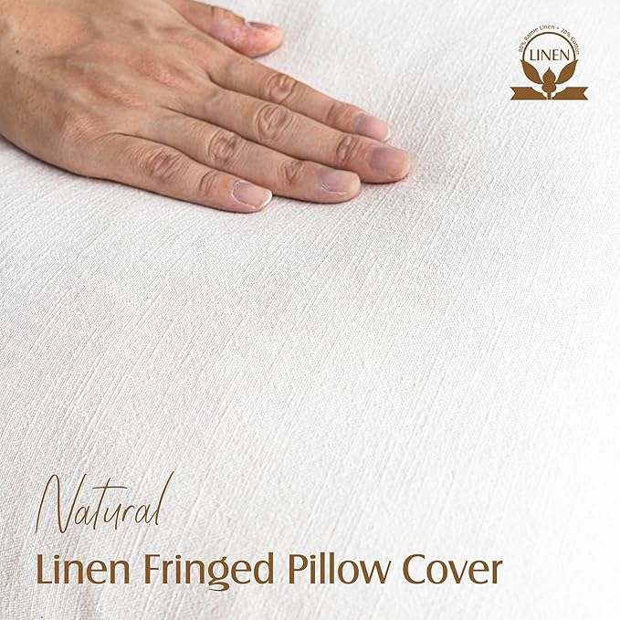 Foindtower Set of 2 Decorative Linen Fringe Throw Pillow Covers Cozy Boho Farmhouse Cushion Cover with Tassels Soft Accent Pillowcase for Couch Sofa Bed Living Room Home Decor,22×22 Inch,White