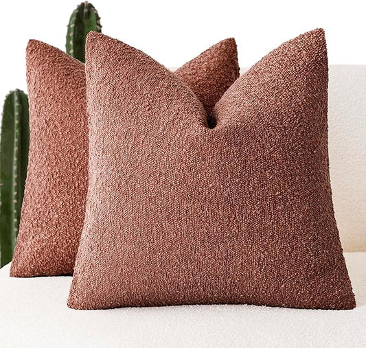 Foindtower Pack of 2 Textured Boucle Throw Pillow Covers Accent Solid Pillow Cases Cozy Soft Decorative Couch Cushion Case for Chair Sofa Bedroom Living Room Home Decor 18x18 Inch Orange Rust Red