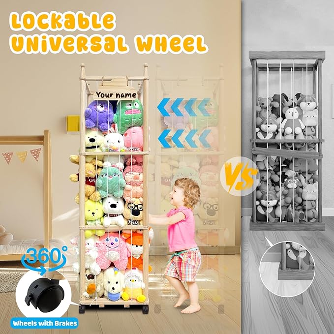 Stuffed Animal Storage Zoo Stuffed Animal Organizer, Wood Stuffed Animal Holder, Large Stuffed Animal Storage, Stuffed Animal Cage for Play Room Nursery Bedroom