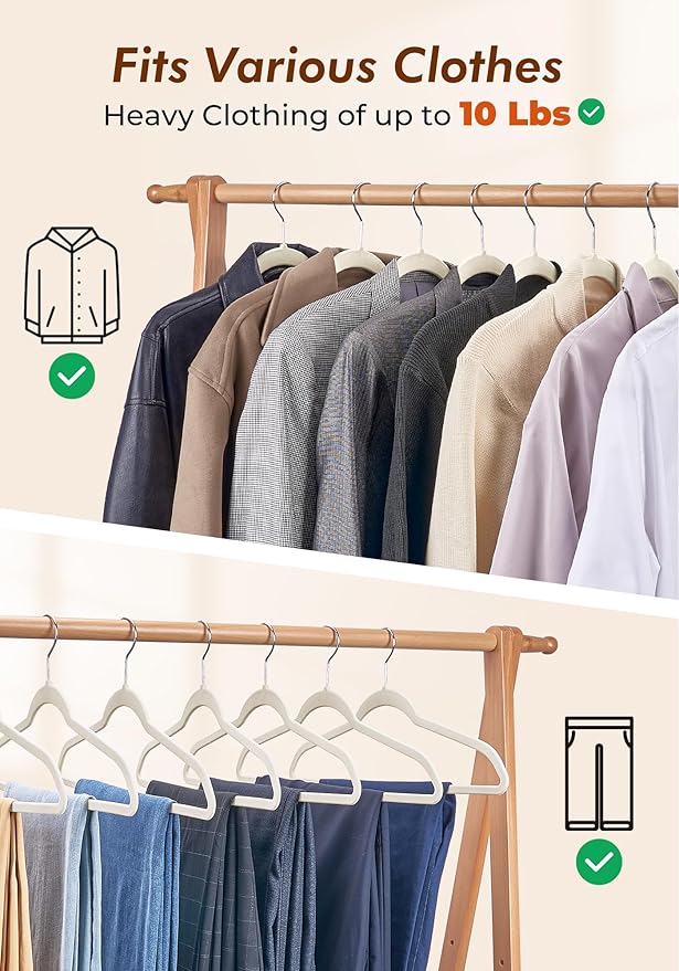 HOUSE DAY Ivory Velvet Hangers 50 Pack - Non Slip Felt Hangers Closet Essentials, Premium Space Saving Hanger, Gentle on Clothes, Sturdy Shoulder Design