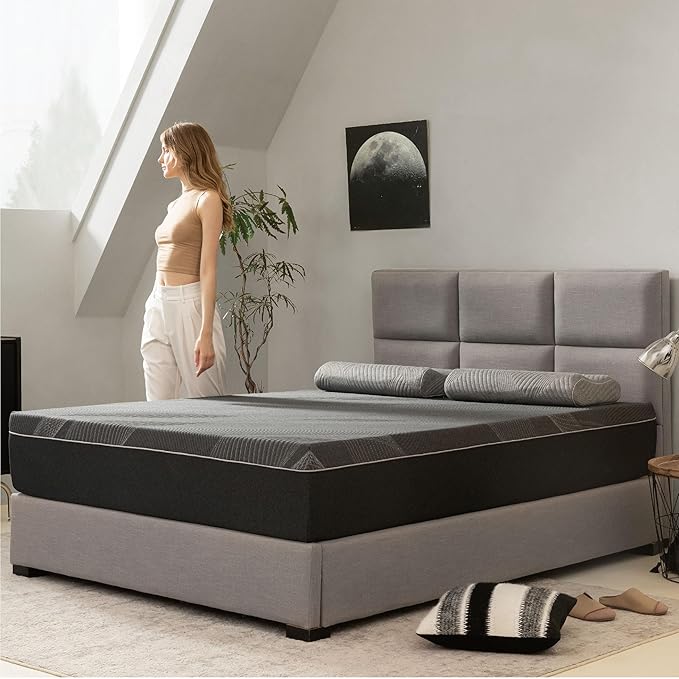 Twin XL Mattress 10 Inch Charcoal Gel Memory Foam in a Box, CertiPUR-US Certified Fiberglass Free, Cooling Mattress, Made in The USA of US Foam, 80" × 38" × 10", Medium