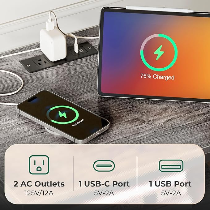 Huuger Night Stand with Charger Station, 27.7 Inch Tall Nightstand, Bed Side Table with 2 Fabric Drawers, Fabric Drawer Dresser for Bedroom, Living Room, Grey