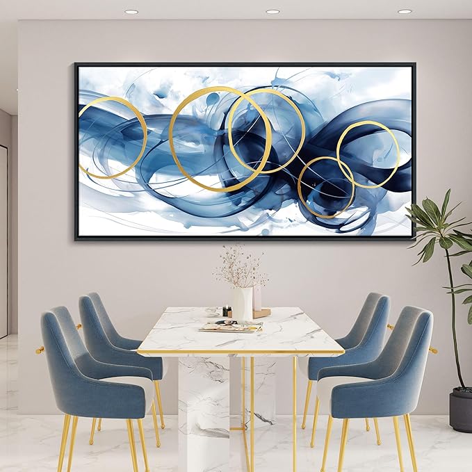 HKDGOKA Abstract Wall Art Living Room - Framed Large Canvas Gold Blue Gradient Canvas Paintings Wall Artwork Modern Office Bedroom Pictures for Kitchen Bathroom Wall Decor 29x58 In