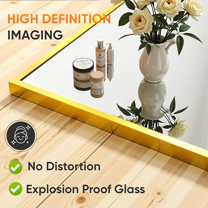 Suidia Full Length Mirror, 76"x34" Floor Standing Mirror Freestanding, Full Body Mirrors with Stand for Bedroom, Hanging Mounted for Living Room Cloakroom, Gold, Rectangular Style