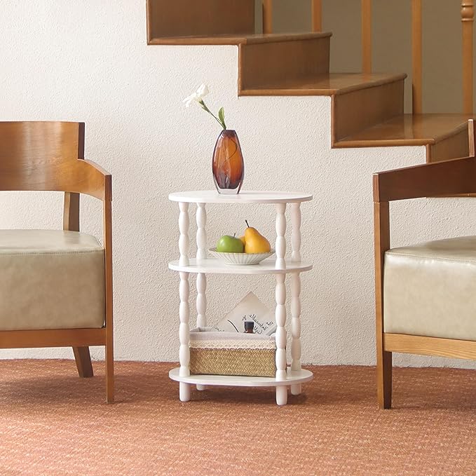 MaxSmeo White Side Table, 3-Tier Small Oval End Table, Modern Night Stand Wood Accent Table for Living Room, Bedroom, White