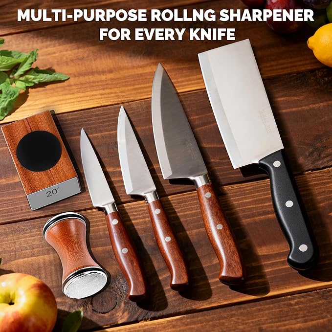 Rolling Knife Sharpener Kit, Knife Sharpener Tool with Replaceable Discs Diamond & Ceramic,15 & 20 Degree Multi-Purpose Magnetic Base, Suitable for Small, Medium, and Large Knives