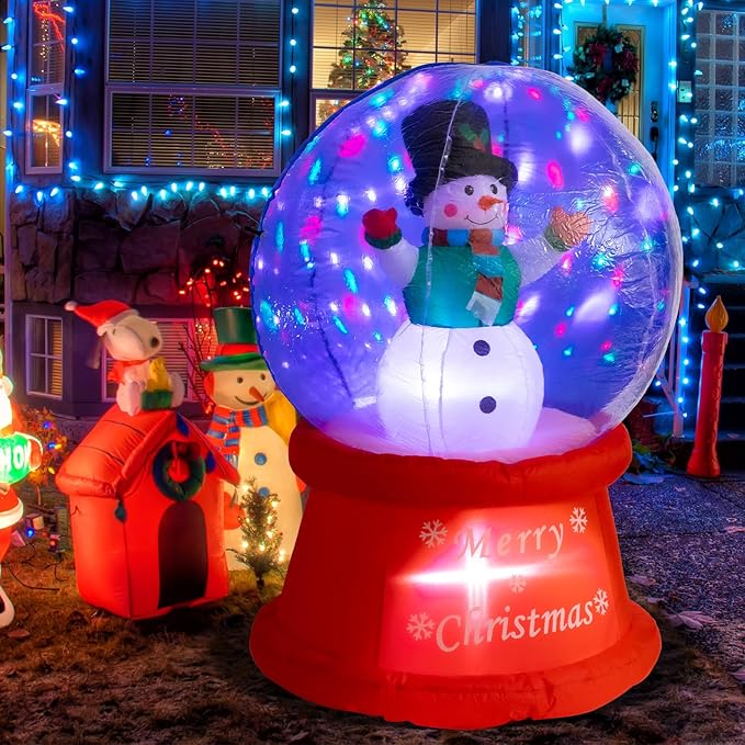 VCUTEKA Christmas Inflatables Outdoor Decorations - 5FT Inflatable Ball with Christmas Snowman Blow Up Built-in Colorful LED Lights for Holiday Yard Garden Lawn Xmas Decor