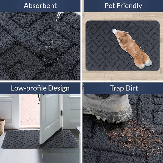 Walensee Indoor Doormat, Front Door Mat for Entrance (36"x59" Grey) Machine Washable Entryway Rug, Non Slip Trapper Door Rugs Absorbent Dirt Low Profile Shoes Scraper Inside Floor Mats for Entry