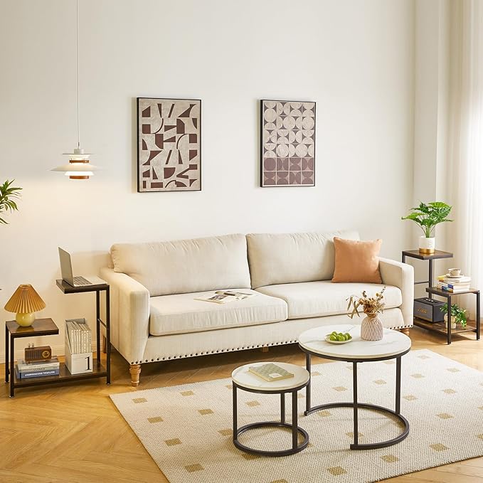 G-Shaped End Table, 3 Tier Side Table with Metal Frame for Living Room Corner Tables, Balcony, Couch, Bedroom Rustic Brown YD-TM053H