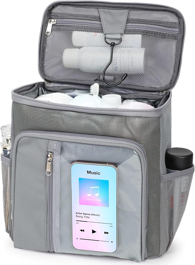 F-color College Dorm Essentials for Guys - Shower Caddy Portable with Hooks, Study, Quick-Dry Shower Caddy for Dorm Travel Essentials, Water-Resistant with Multiple Pockets for Easy Access, Grey