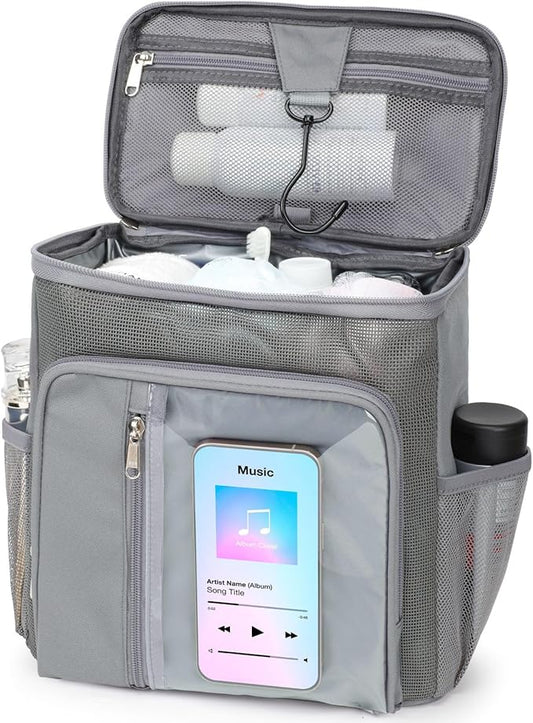 F-color College Dorm Essentials for Guys - Shower Caddy Portable with Hooks, Study, Quick-Dry Shower Caddy for Dorm Travel Essentials, Water-Resistant with Multiple Pockets for Easy Access, Grey