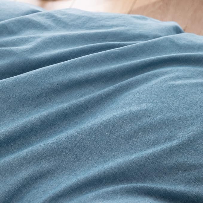 BESTOUCH Duvet Cover Set 100% Washed Cotton Linen Feel Super Soft Comfortable Chic Lightweight 3 PCs Home Bedding Set Solid Dark Blue Cal King