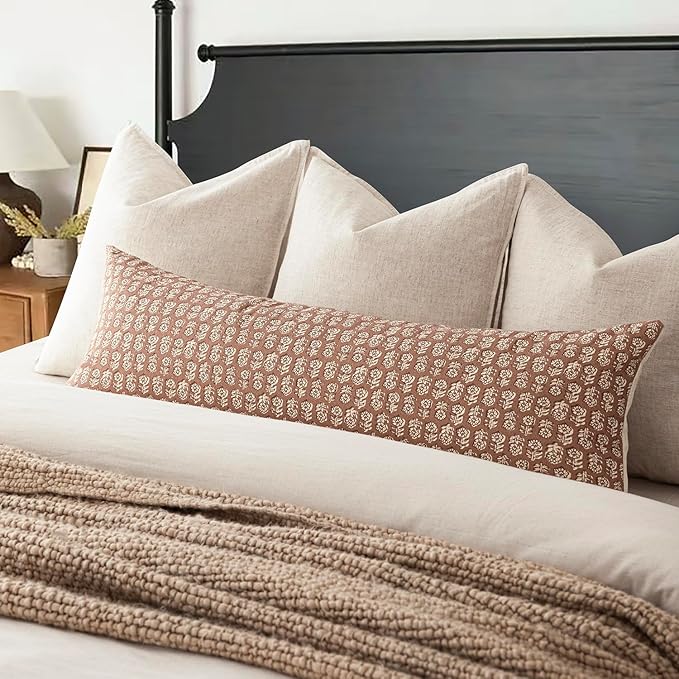 Foindtower Set of 2 Decorative Long Body Lumbar Throw Pillow Covers Neutral Farmhouse Cushion Covers Vintage Home Decor for Sofa Couch Chair Bedroom Living Room Outdoor,14×36 Inch,Light Orange Brown