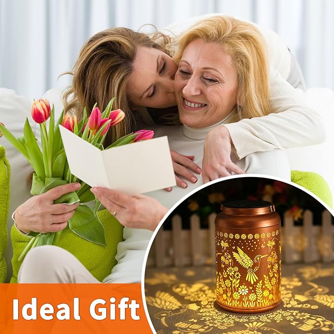 Hummingbird Solar Lanterns Outdoor Waterproof,Hummingbird Garden Decor Birthday Gifts for Women Men Mom Hanging Solar Lights Metal Decoration Outside for Yard,Patio,Backyard,Porch,Tabletop