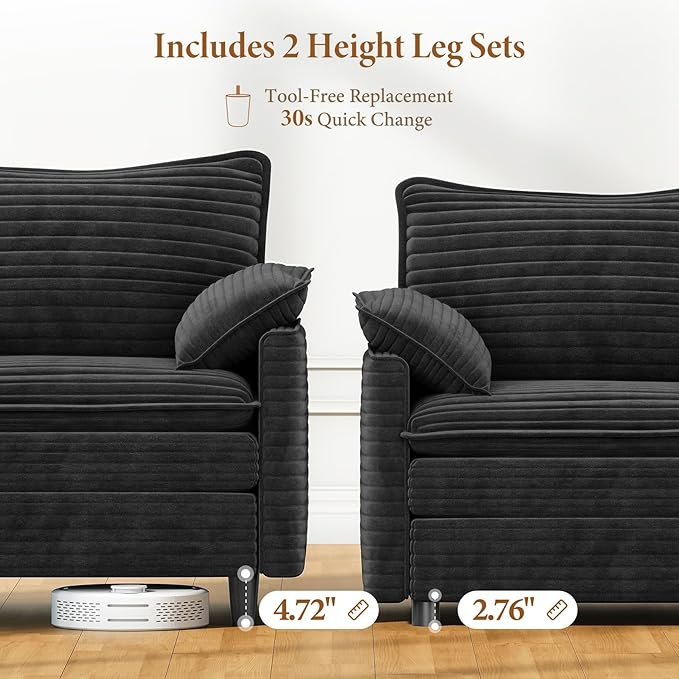 Vesgantti 101" V-Shaped Corner Couch Sectional, 7 Seat Customizable Modular Cloud Couches with Movable Ottoman, Corduroy Deep Seat Sofa Set with Chaise for Living Room, Bedroom and Apartment, Gray