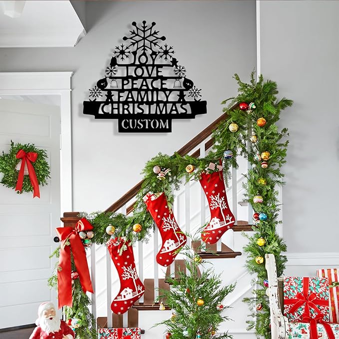 Personalized Christmas Tree Metal Sign, Custom Signs Outdoor Metal Wall Decor, Merry Christmas Tree Signs Wall Decoration for Home Living Room, Bedroom, Office, Garden, Porch