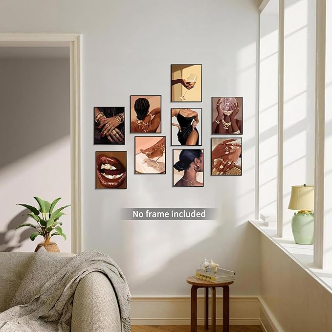 SEHSUVC Black Girl Posters Wall Art Set of 9, Abstract African American Woman Wall Decor Painting, Trendy Boho Artwork Aesthetics Prints for Living Room Bedroom Home Decor Unframed 8x10In