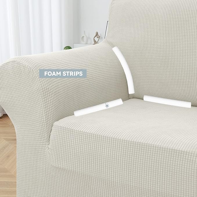 LURKA Stretch Oversized Sofa Slipcovers 1 Piece Couch Covers for 3 Cushion Couch Sofa Furniture Protector Full Sofa Covers with Elastic Bottom for Kids and Pet (X-Large, Ivory)