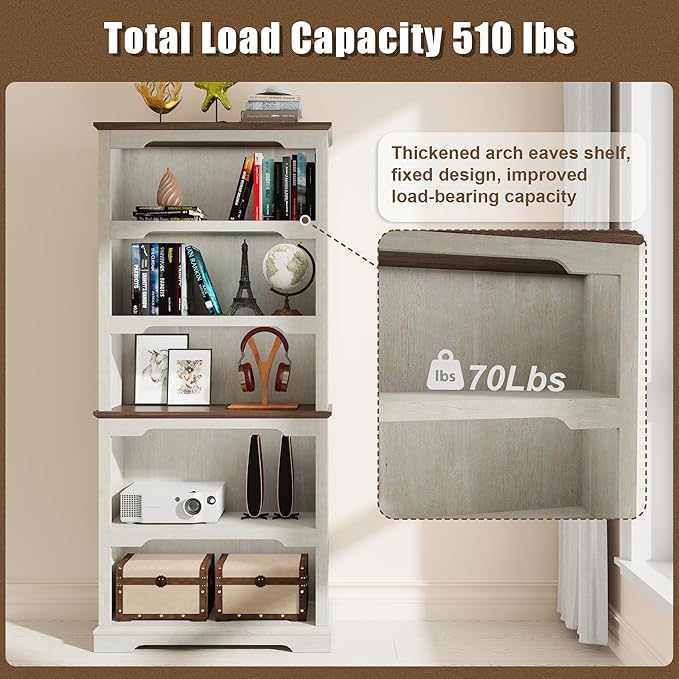 Tall Bookcase, 70 inch Height, 5-Tier Open Storage Shelf, 31.5 in Wide Standing Bookshelves for Home, Office, Bedroom, School, Library, 31.5W * 11.81D *70H (White Espresso, Open Storage)