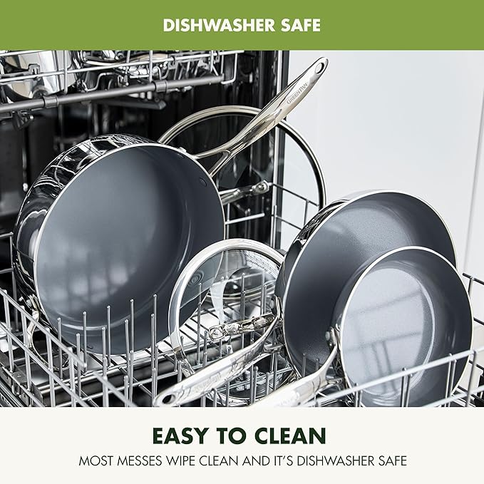 GreenPan Valencia Pro Tri-Ply Stainless Steel 12” Wok with Lid, Healthy Ceramic Nonstick PFAS-Free PFOA- Free Coating, Multi Clad Cookware, Induction, Dishwasher Safe, Oven and Broiler Safe