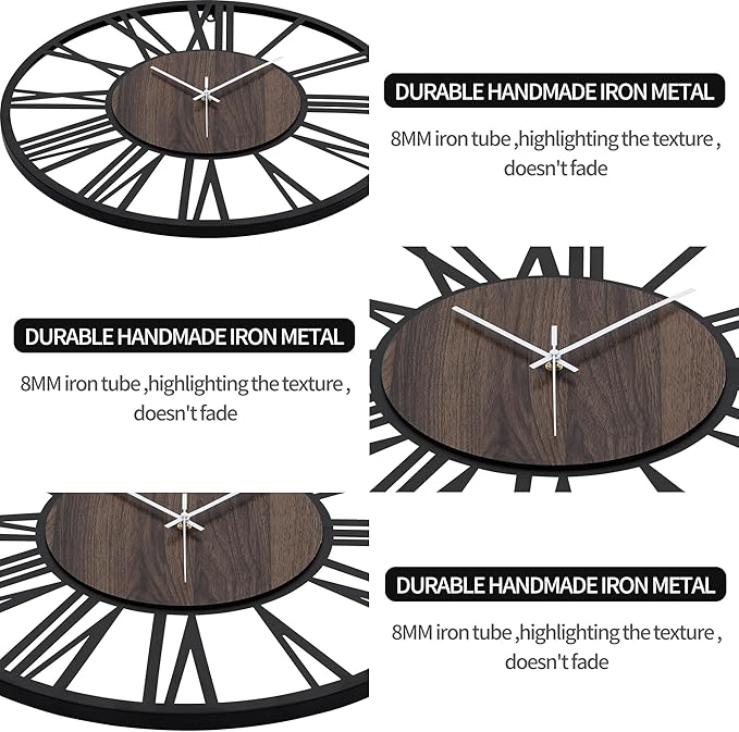 LEIKE Large Wall Clocks for Living Room,Silent,Non Ticking,Battery Operated Oversized Vintage Round Modern Wood Wall Clock for Bedroom,Farmhouse,Office Home Decor-24 Inch(Black-Roman Numerals)