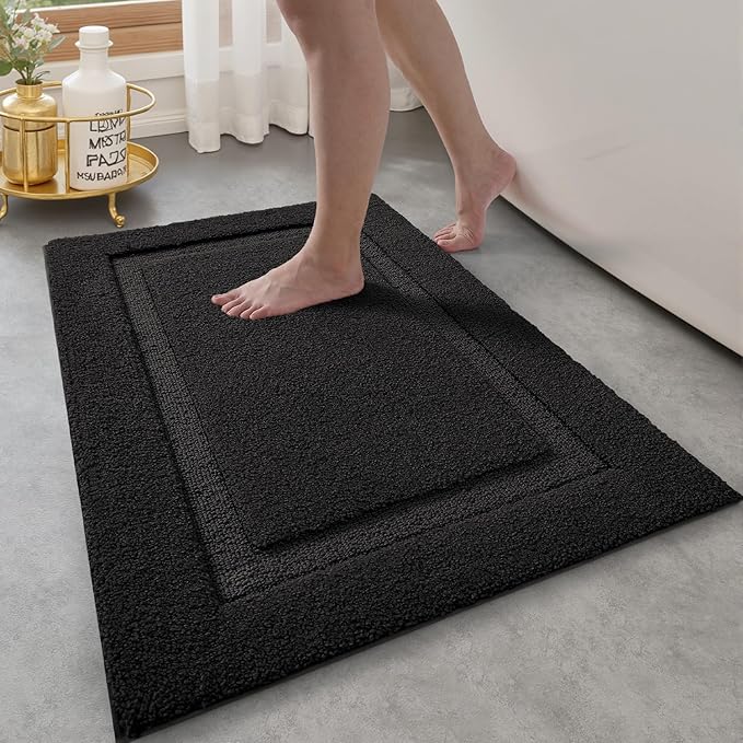 LUMI Ultra Soft Bathroom Rugs Non Slip with Rubber Backing, Absorbent Washable Bath Mat Quick Dry, Upgraded Premium Microfiber Plush Carpet for Bathtub and Shower Floor, Black, 17x30