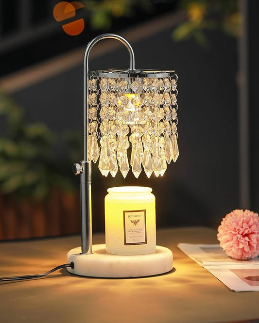 Candle Warmer Lamp with Timer Dimmer and 3 Bulbs, Lamp Candle Warmer with Marble Base for Adjustable Height, Crystal Candle Warmer Lamp for Jar Candles, House Warming Decor Gifts, Silver