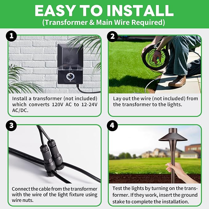 Landscape Path Lights Wired, 3 Lighting Modes LED 12V Low Voltage Pathway Lights, Outdoor Waterproof, 5W 150LM ORB Aluminum for Driveway Yard 10 Pack