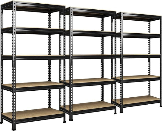 PrimeZone 32" W x 16" D x 63" H Storage Shelves - 3 Pack 5 Tier Adjustable Garage Storage Shelving, Heavy Duty Metal Storage Utility Rack Shelf Unit for Warehouse Pantry Closet Kitchen, Black
