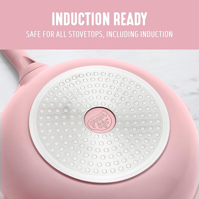 GreenLife Nonstick 12” (5QT) All in One Deep Skillet Wok with Lid, PFAS-Free Non-Toxic Ceramic Multi-Purpose Pan, Induction, All Stovetop, Egg, Stir Fry, Saute, Stay Cool Handle, Pink