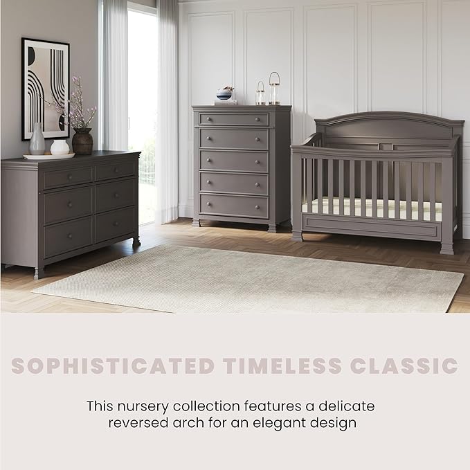 Child Craft Legacy Westgate 4-in-1 Convertible Crib, Baby Crib Converts to Day Bed, Toddler Bed and Full Size Bed, 3 Adjustable Mattress Positions, Baby Safe Finish (Chelsea Gray)