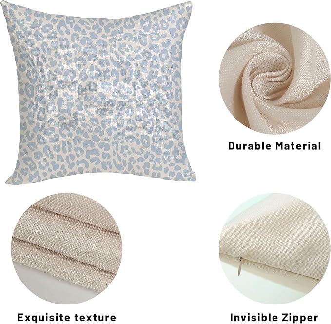 Leopard Print Pillow Covers 18x18 Pack of 2 Baby Blue Animal Pattern Cheetah Decorative Throw Pillow Cover Outdoor Decor Boho Abstract Modern Pillowcase Farmhouse Cushion Case for Couch Sofa