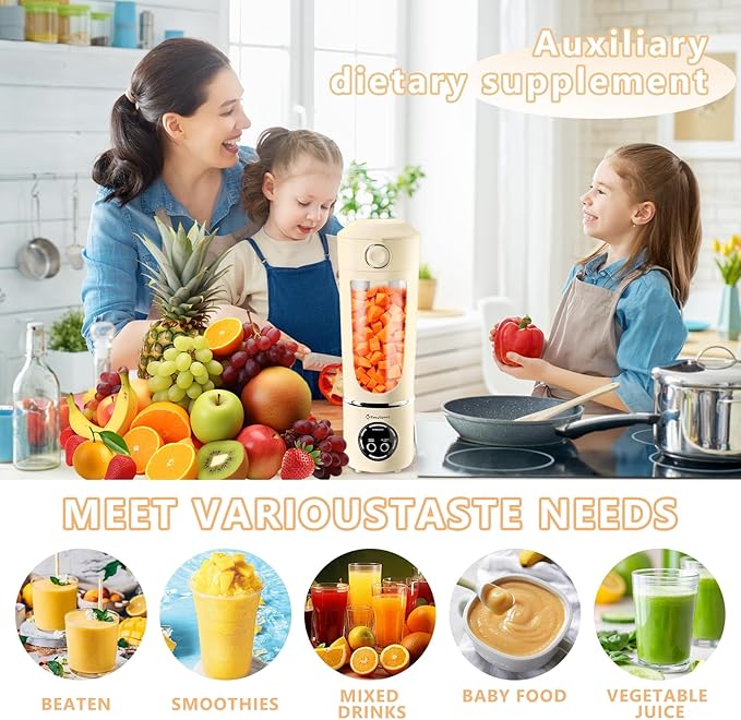 EasySpeed Personal Portable Blender,USB Type-C Rechargeable,700ml Juicer Cup,12 Stainless Steel Blades,4 Gear Modes,1500mAh Battery Capacity,Perfect for Fresh Juice at Home (Beige)