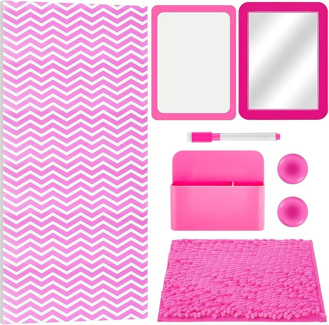 Locker Accessories Kit Back to School Essentials Include Magnetic Wallpaper Mirror Locker Carpet Whiteboard with Dry Erase Marker and Locker Organizer Supplies for Girls School Office (Rose Red, Pink)