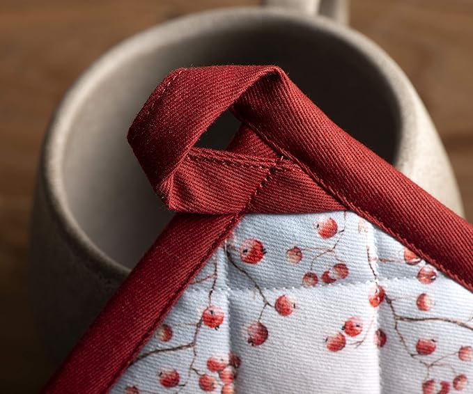 Maison d' Hermine Pot Holders Set 100% Cotton Heat Resistant Potholders 8" x 8" Hot Pads with Loop for Thanksgiving Christmas Decorations BBQ Baking Handling Hot Pans (Pack of 2, Fairy Tale Forest)