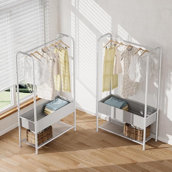 SINGAYE Clothes Garment Coat Rack Drying Clothing Racks Metal Freestanding for Hanging Clothes Portable Closet for Laundry Bedroom White