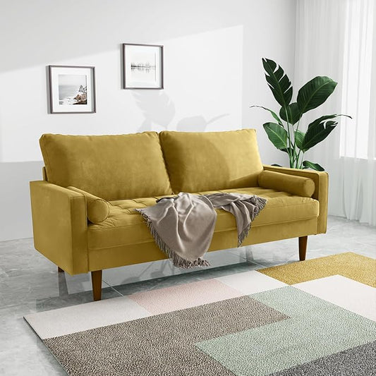 Modern Sofa,70 Inch Velvet Couch for Living Room,Spring Cushions,Easy Assembly Modern Couches with Throw Pillow for Small Spaces (Goldenrod)