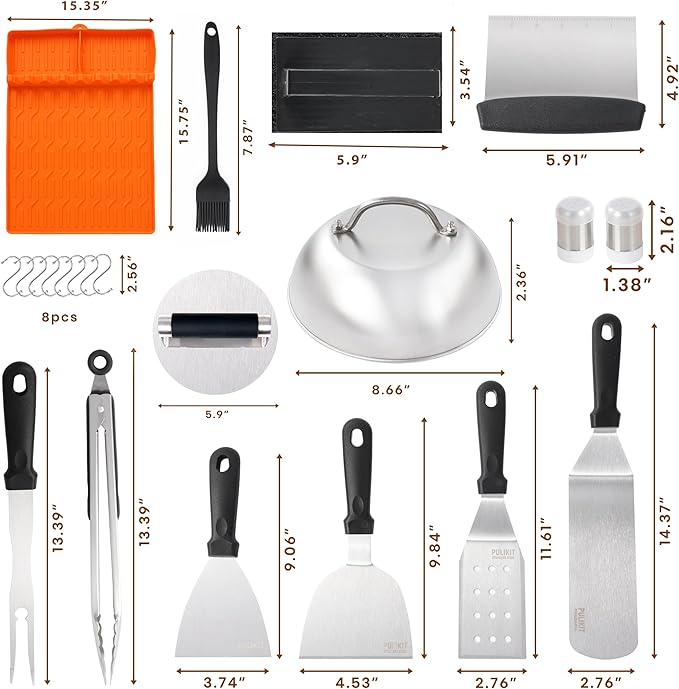 Griddle Accessories Kit for Blackstone – 14 PCS Flat Top Grill Tools Set with Stainless Steel Spatulas, Scraper & Bottles, Carry Bag Included – Outdoor BBQ Gift for Men