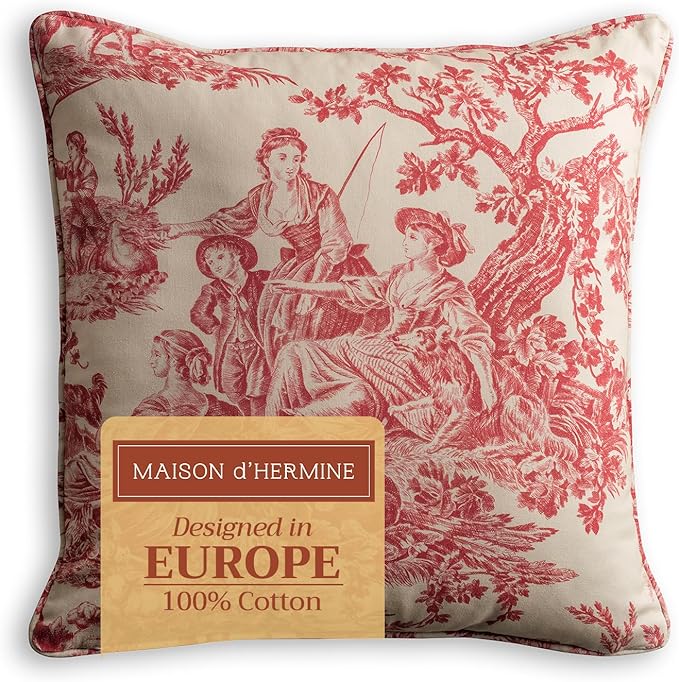 Maison d' Hermine Decorative Pillow Covers 20x20 Inch Square 100% Cotton Throw Pillow Covers with Invisible Zipper Cushion Case for Living Room Couch, Chair, Sofas, Bedroom, Home (The Miller - Red)