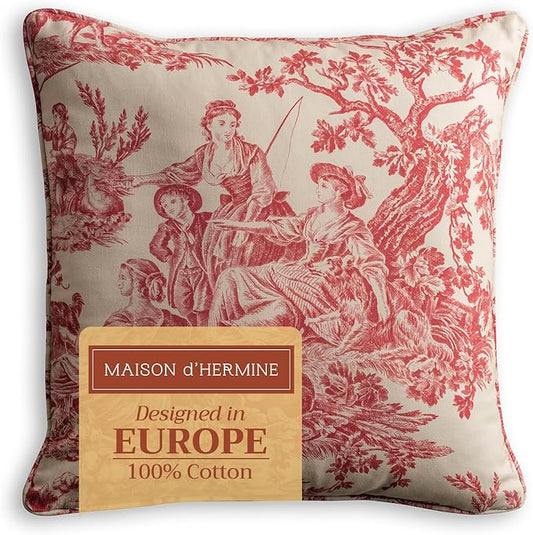 Maison d' Hermine Decorative Pillow Covers 18 x 18 Inch Square 100% Cotton Throw Pillow Covers with Invisible Zipper Cushion Case for Living Room Couch, Chair, Sofas, Bedroom, Home (The Miller - Red)