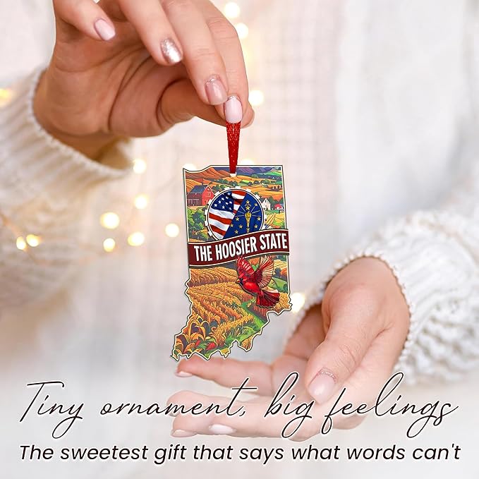 FLAGWIX Christmas Indiana Gifts for Women Men - Suncatcher Christmas Ornaments 2025 with Corn Field and Tulip - Indiana Hoosiers Gifts for Friend Family, State Cardinal Xmas Ornaments for Tree