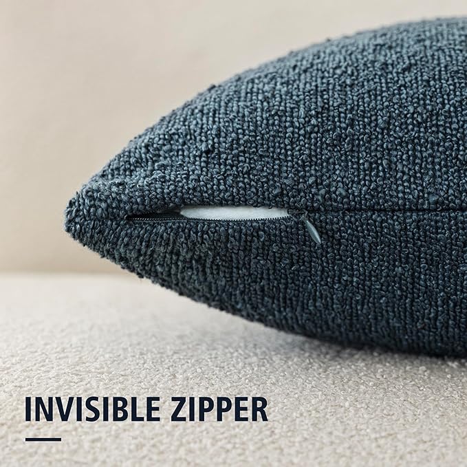 Foindtower Pack of 2 Textured Boucle Throw Pillow Covers Accent Solid Pillow Cases Cozy Soft Decorative Couch Cushion Case for Chair Sofa Bedroom Living Room Home Decor 18x18 Inch Dark Blue