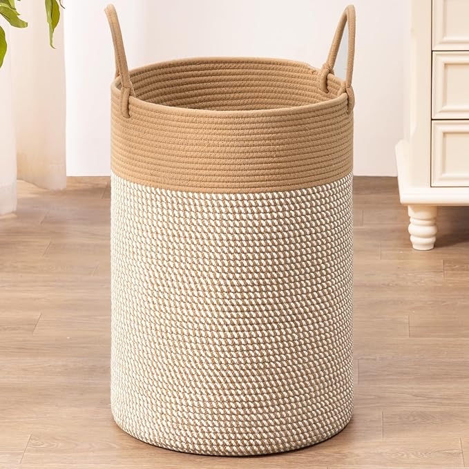 INDRESSME 60L Laundry Basket for Clothes, Blanket Storage, Toys - Woven Rope Hamper for Bedroom, 19.7 x 13.8 Inches