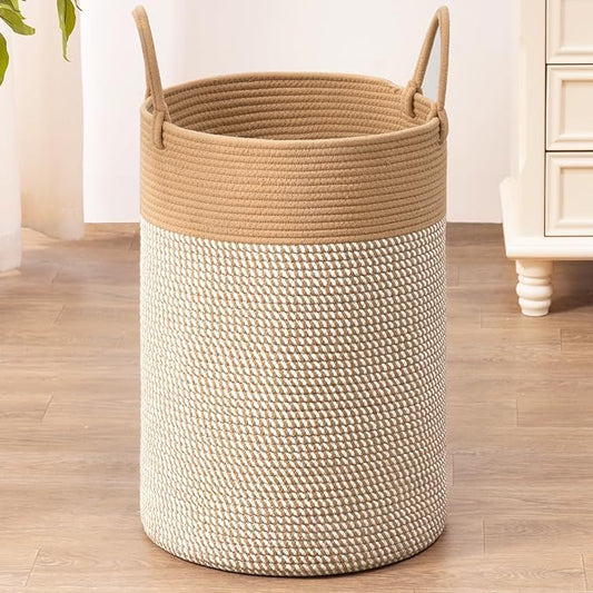 INDRESSME 60L Laundry Basket for Clothes, Blanket Storage, Toys - Woven Rope Hamper for Bedroom, 19.7 x 13.8 Inches