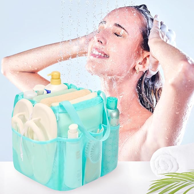 Mesh Shower Caddy Portable, Dorm Room Essentials for College Students Girls and Guys, Blue Large Capacity Shower Bag for Bathroom,Camping,Gym