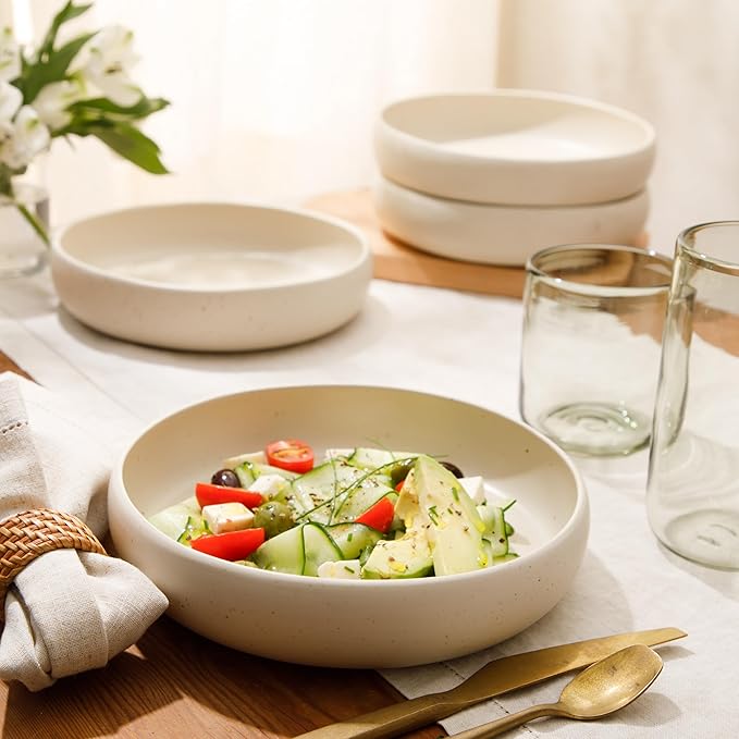 Bloomhouse Corsica Clay 4 Piece Meal, Dinner, Pasta Bowl Set - Sea Salt White